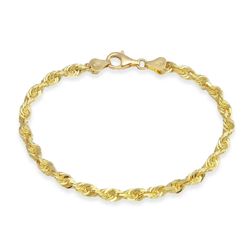 10KT Yellow Gold 8-inch 3MM Rope Diamond-cut Bracelet