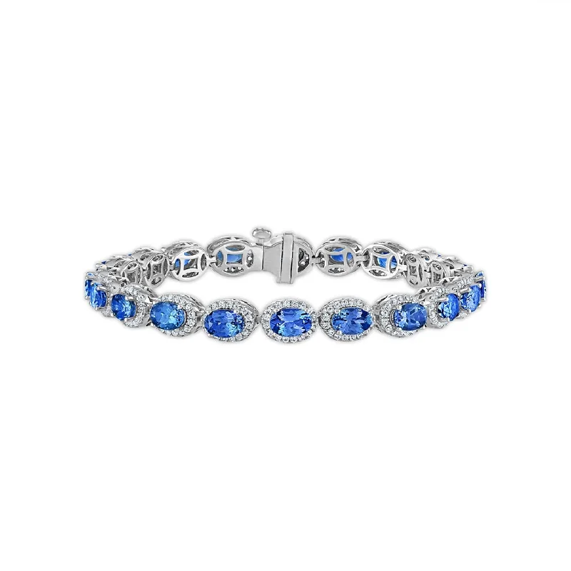 6X4MM Oval Tanzanite and Sapphire 7-inch Tennis Bracelet in Sterling Silver