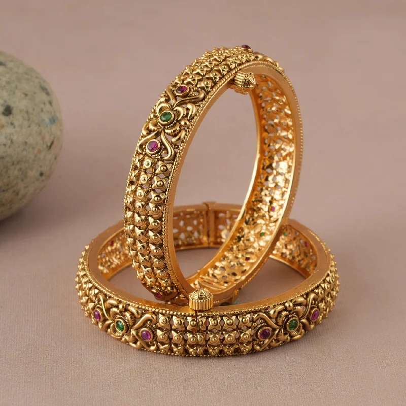 Antique gold plated multicolor stone bangle set