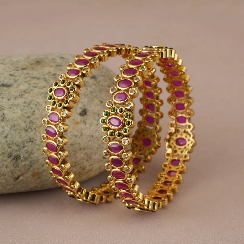 Antique gold plated ruby stone bangle set for women