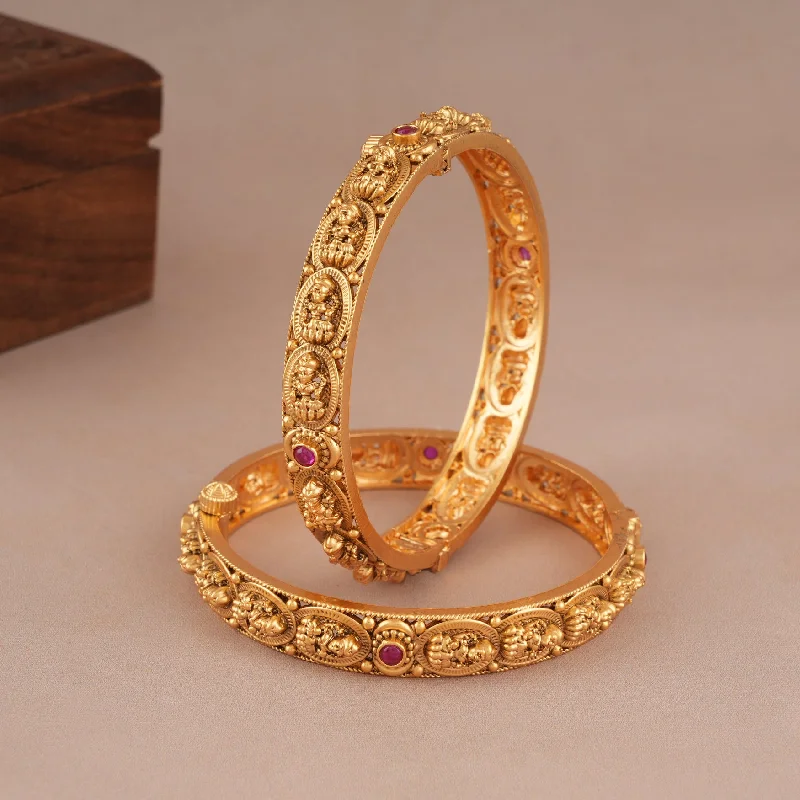 Auspicious antique gold maa lakshmi bangle set I Temple Jewellery