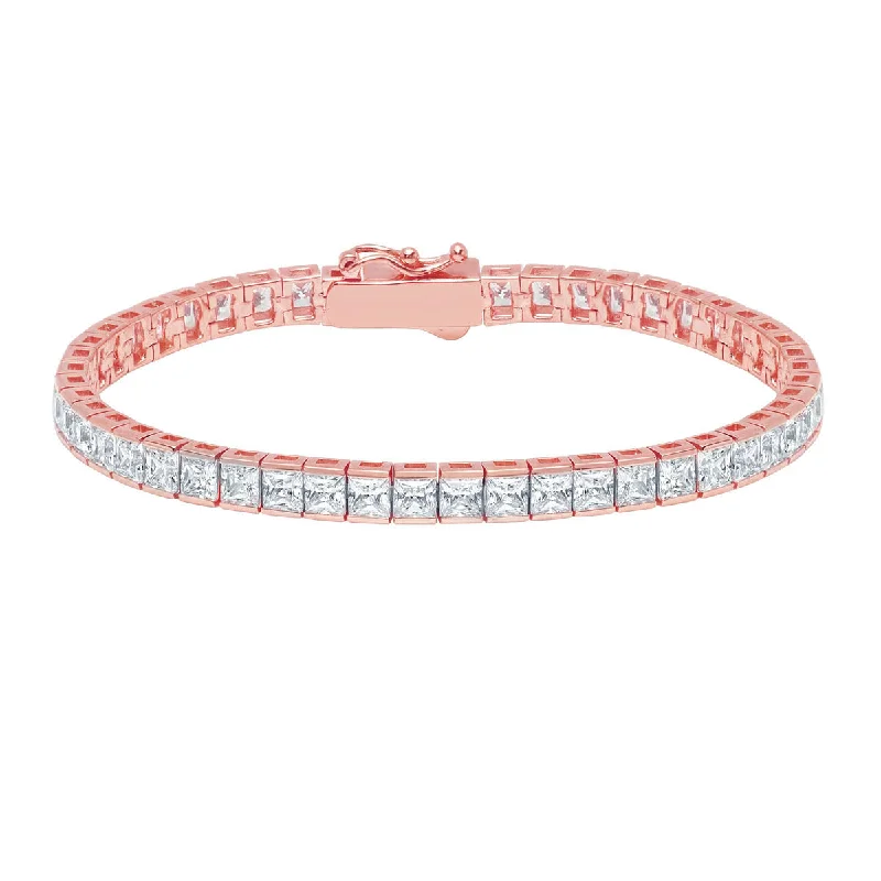 Crislu 18KT Rose Gold Plated Sterling Silver Princess Cut Cubic Zirconia 7-inch Tennis Bracelet