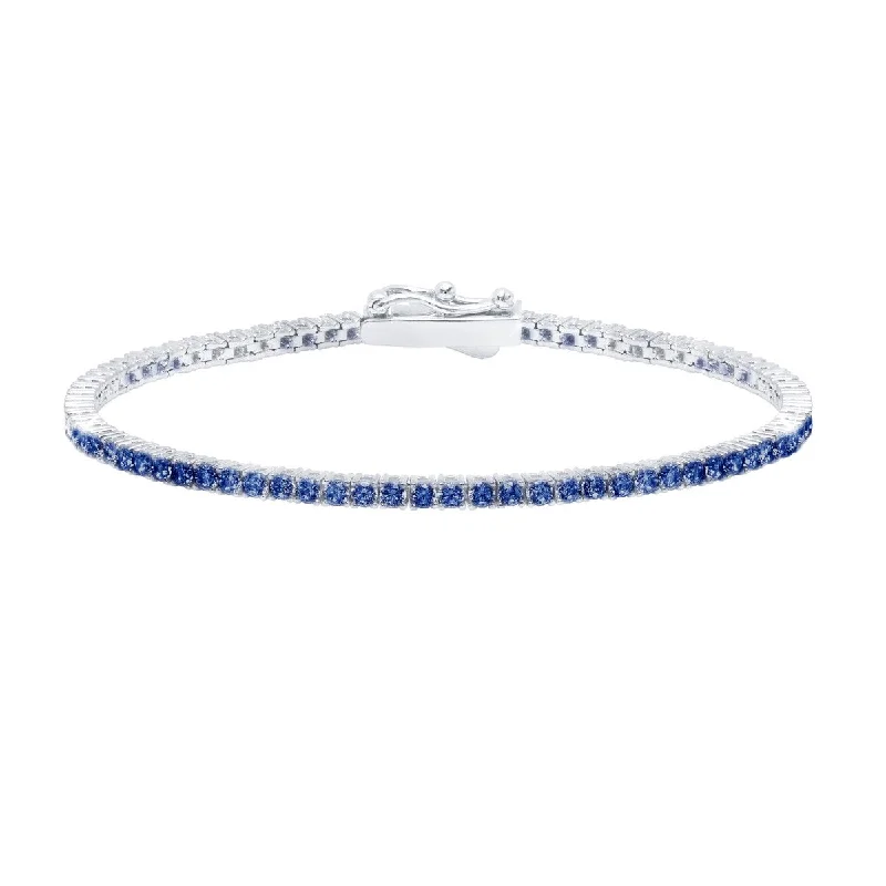 Crislu Platinum Plated Sterling Silver 2MM Cubic Zirconia 7-inch Tennis Bracelet