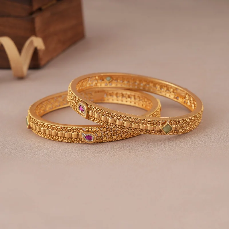 Cute antique gold mint stone bangle set