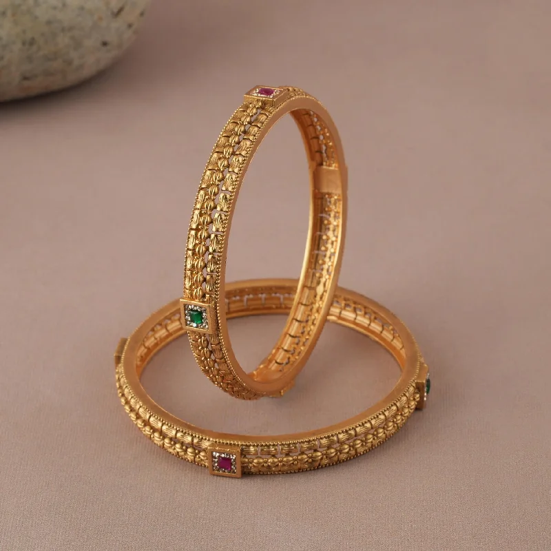 Gold plated sleek stone bangle set for women