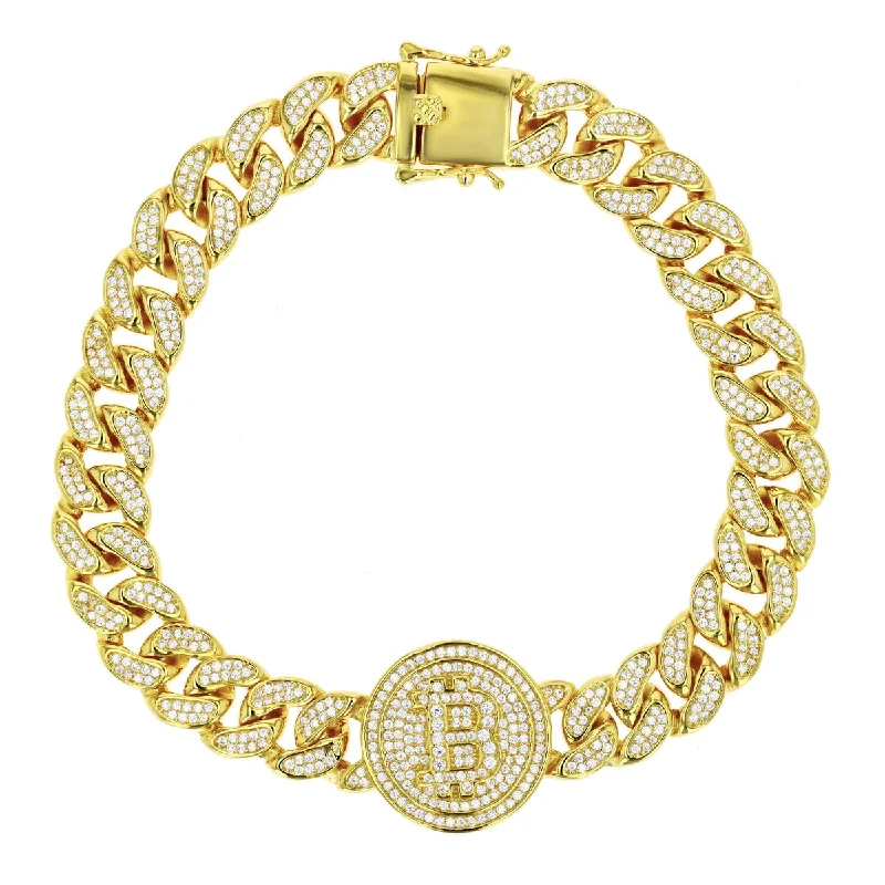 Luxe Layers 14KT Yellow Gold Plated Sterling Silver Cubic Zirconia 8.5-inch 20MM Bitcoin Bracelet