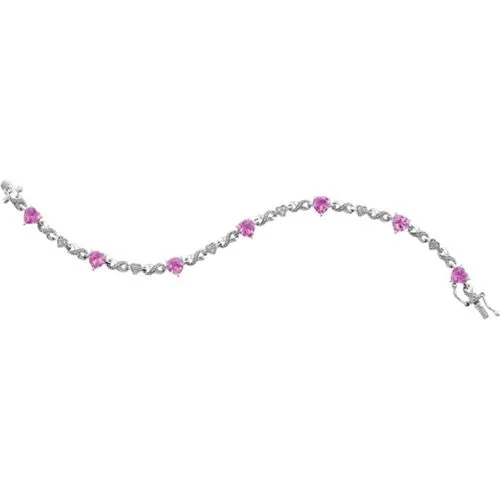 Pink Sapphire Heart 7-inch Tennis Bracelet in Sterling Silver