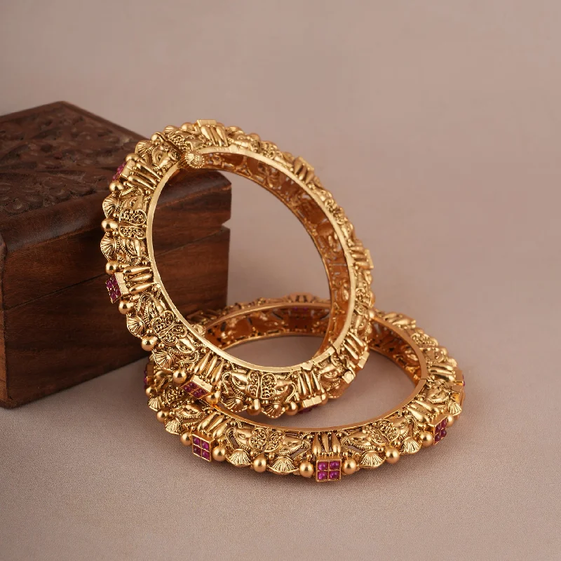 Royal antique gold elephant inspired kada bangle set