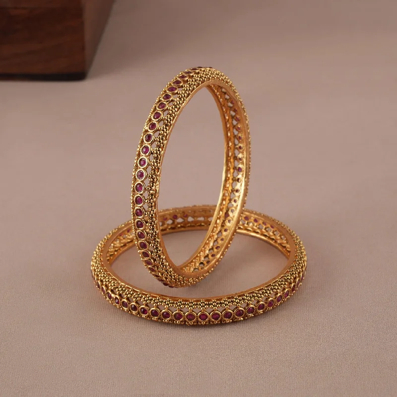 Royal antique gold ruby stone bangle set for women