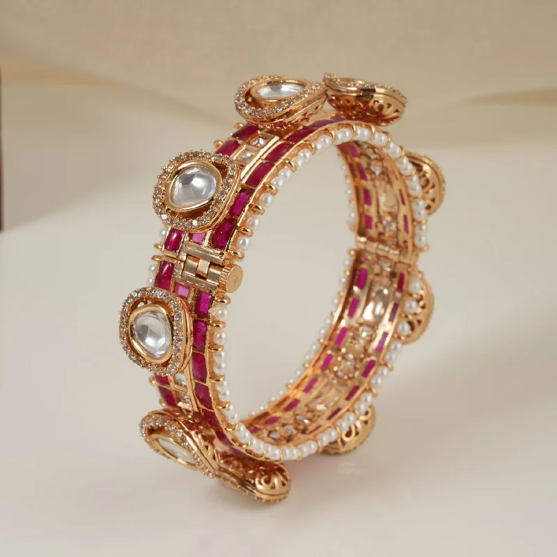 Royal gold plated kundan ruby stone kada bangle