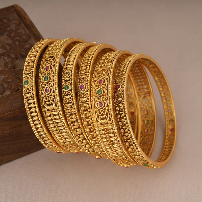 Royal gold plated stone bangle set (set of 6)