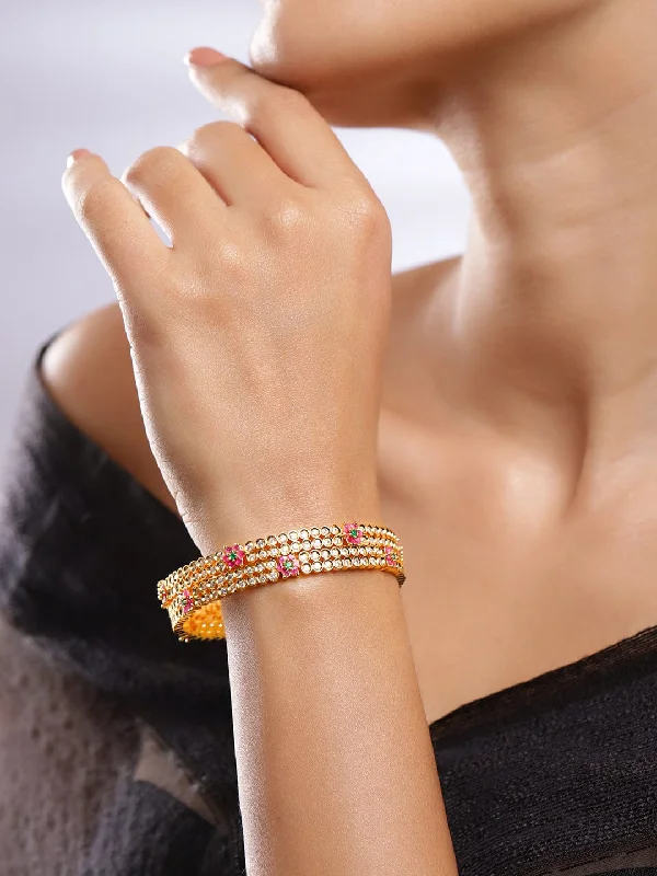 Rubans Set Of 2 Gold-Plated Cubic Zirconia Bangles