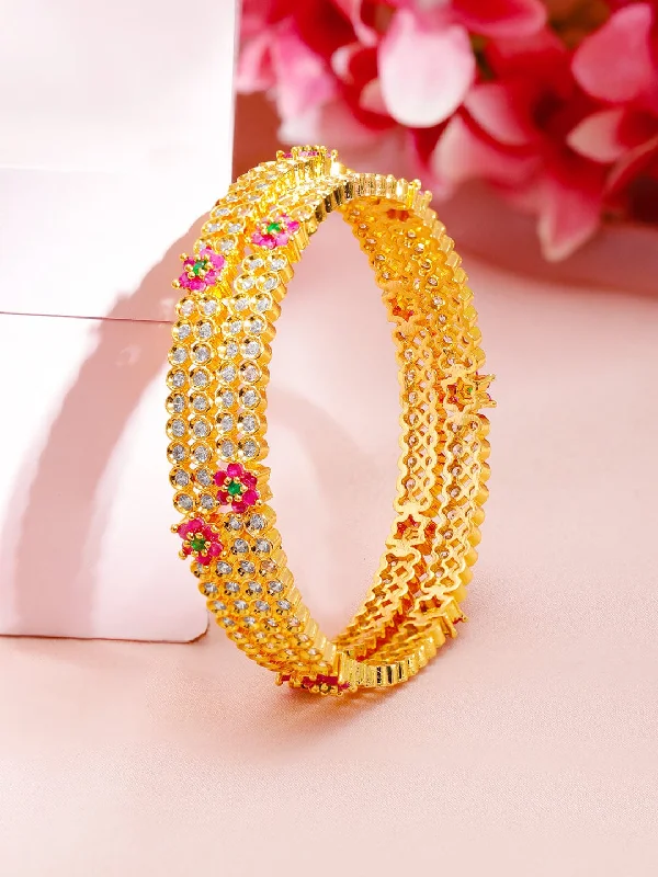 Set Of 2 Gold-Plated Cubic Zirconia Bangles