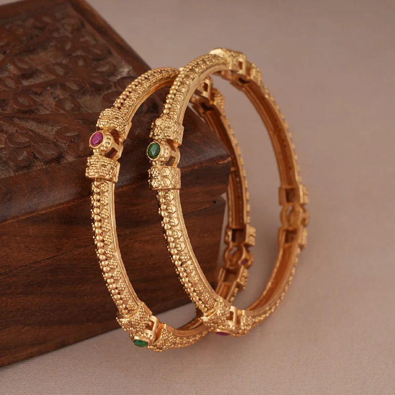 Sleek stone gold plated bangle set for women