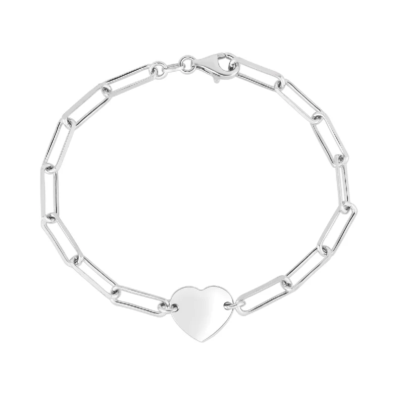 Sterling Silver 7.25-inch 2.1MM Heart Paperclip Bracelet