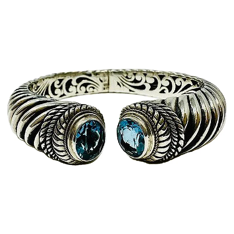 Sterling Silver Hinged Bracelet with Blue Topaz and 18K Gold Accent