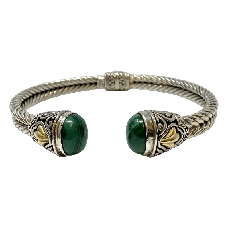 Sterling Silver Hinged Cuff Bracelet with Malachite and 18K Gold Accent