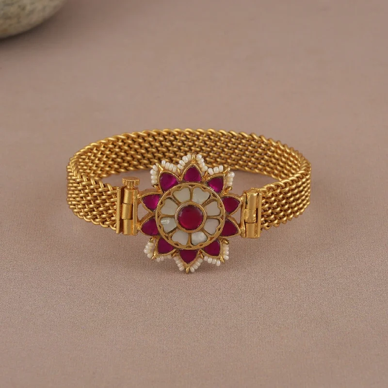 Stunning gold finish openable floral ruby kada bangle