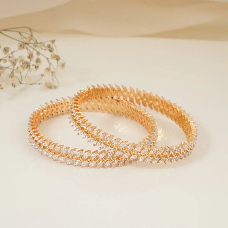 Stunning gold plated marquise diamond bangle set